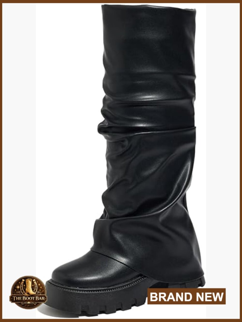 Knee High Slouchy Platform Boots Fold Over Ruched Shark Boots Pleated Chunky